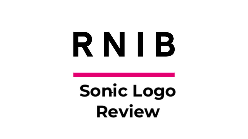 RNIB Logo, with Sonic Logo review written Underneath 